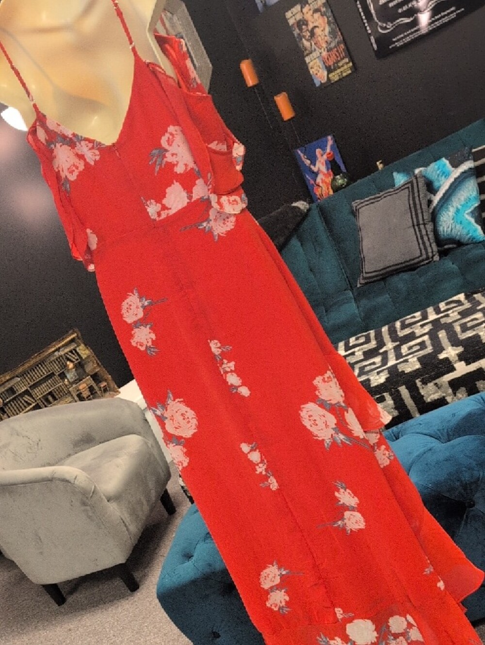 Lulu's Red Floral High-Low Ruffle Maxi Dress - Picture 7 of 10